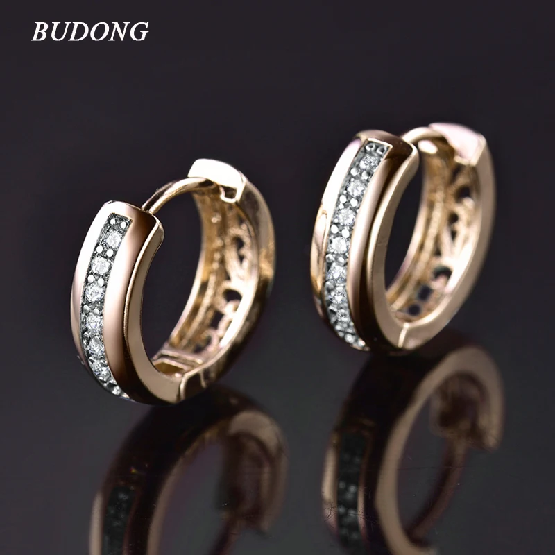 BUDONG/2016 женские круглые серьги кольца с белым кристаллом и кубическим цирконием