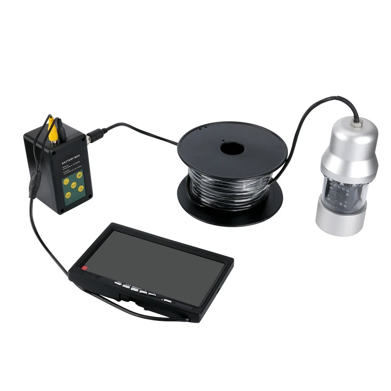 Скидка Камера для подводной рыбалки, Tft-видеорегистратор, 50 м, 7 дюймов, 0-360 градусов, дистанционное управление, 14 белых ламп