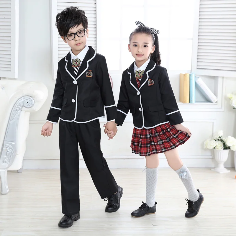 

Children's Chorus Costumes Student Boys or Girls Prestigious British Style Vest + Shirt + Skirt School Uniform Set