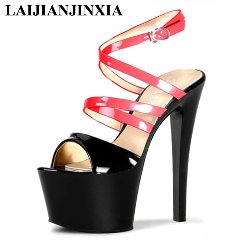 LAIJIANJINXIA 2018 Summer New Women's Platform Sandals Pole Dancing Shoes 17cm High Heels Shoes Night club Party Dance Shoes