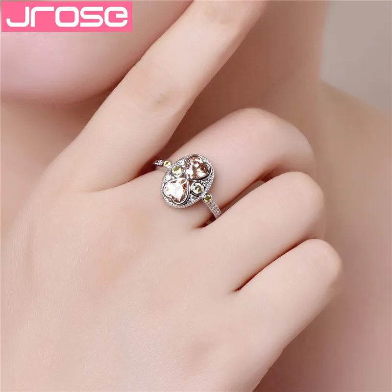 JROSE Горячая продажа стразы в форме сердца Кристальные серебряные кольца для
