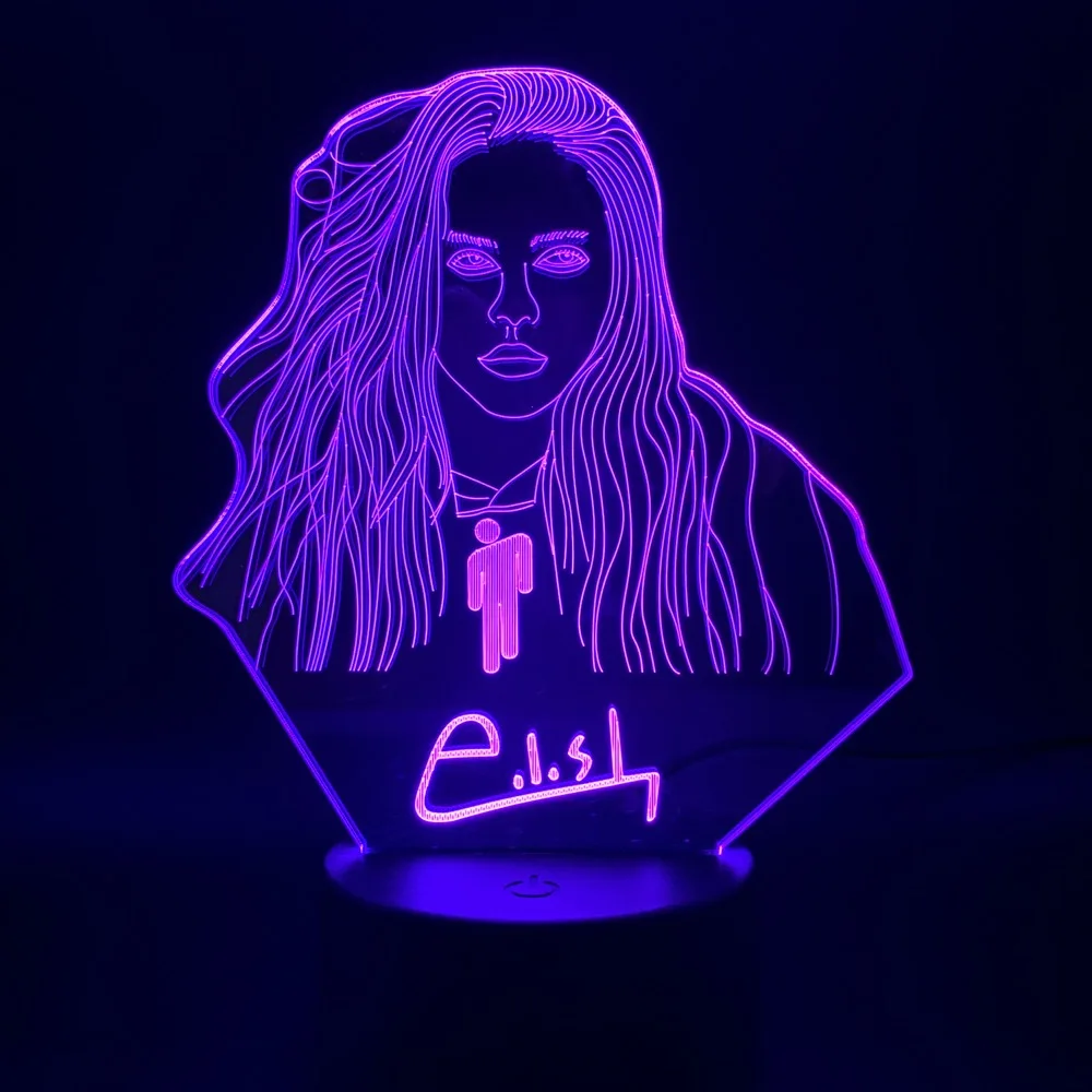 Новинка светильник Billie Eilish рисунок Украшения в спальню ночники вентиляторы подарок Ночной светильник в стиле знаменитостей 3D Иллюзия светодиодный Ночной светильник