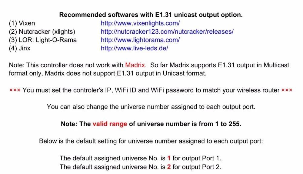E1.31(sACN) одноадресный формат через Wi-Fi, чтобы WS2811/2812/2812B пикселей контроллер до 340 пикселей(2 Вселенной выход