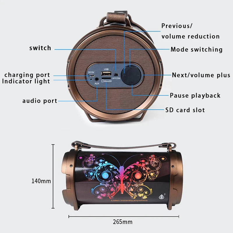 Outdoor Sport Super Bass Wireless Bluetooth Speaker Portable Subwoofer Hifi System Music Surround Carving |