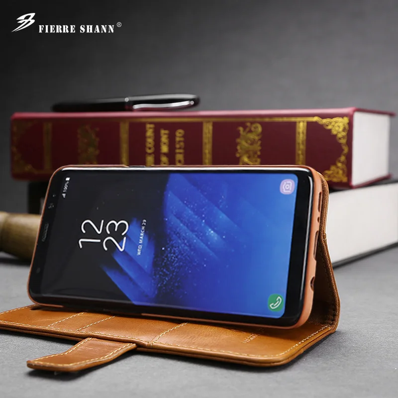 Красный Fierre Shann для samsung Galaxy S8 чехол-портмоне из натуральной кожи магнитный слот