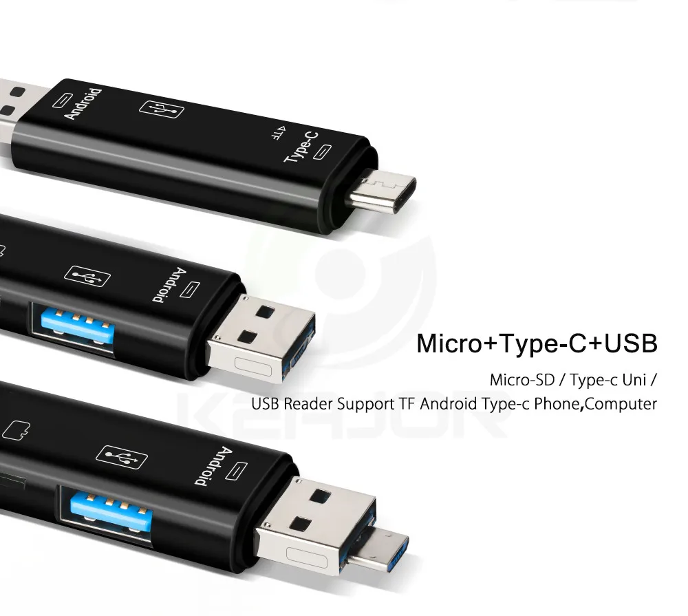 Keajor для OTG Mac USB-C кард-ридер три в одном Micro type-C usb-хаб Поддержка USB2.0 MacBook компьютер Micro USB телефон