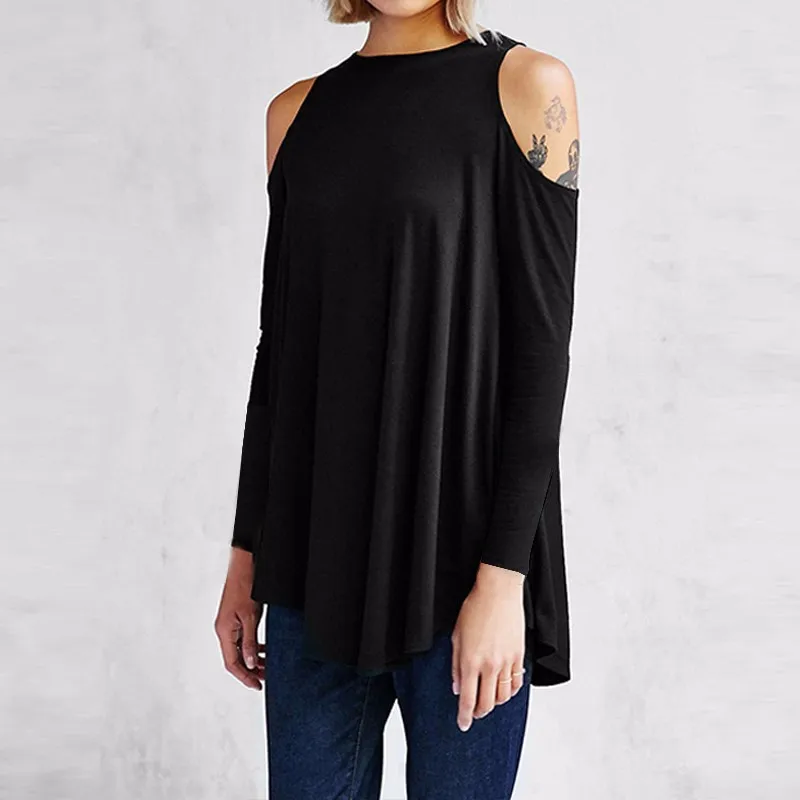 Женские топы 2018 Осень Blusas Женская Сексуальная туника с открытыми плечами длинным