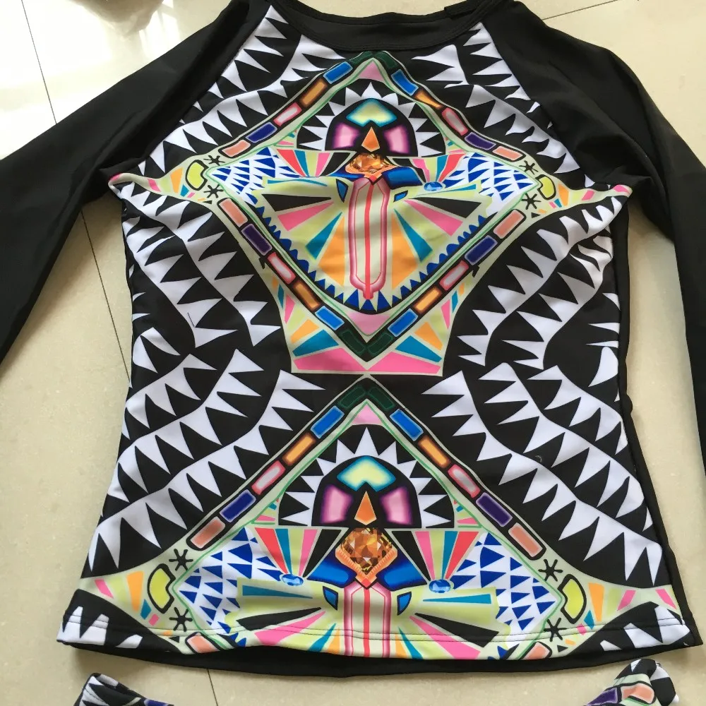 2017 черный купальник с принтом спортивный длинным рукавом женский бикини