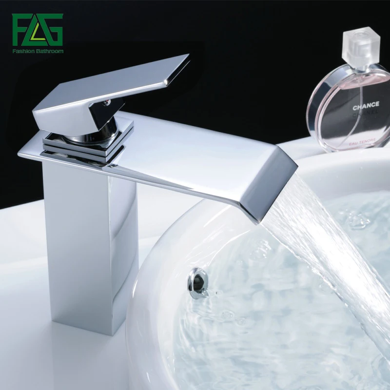 

FLG Waterfall Basin faucets Single Handle Hot and Cold Water Bathroom faucet Deck Mounted Chrome Brass Sink Tap 770-11C