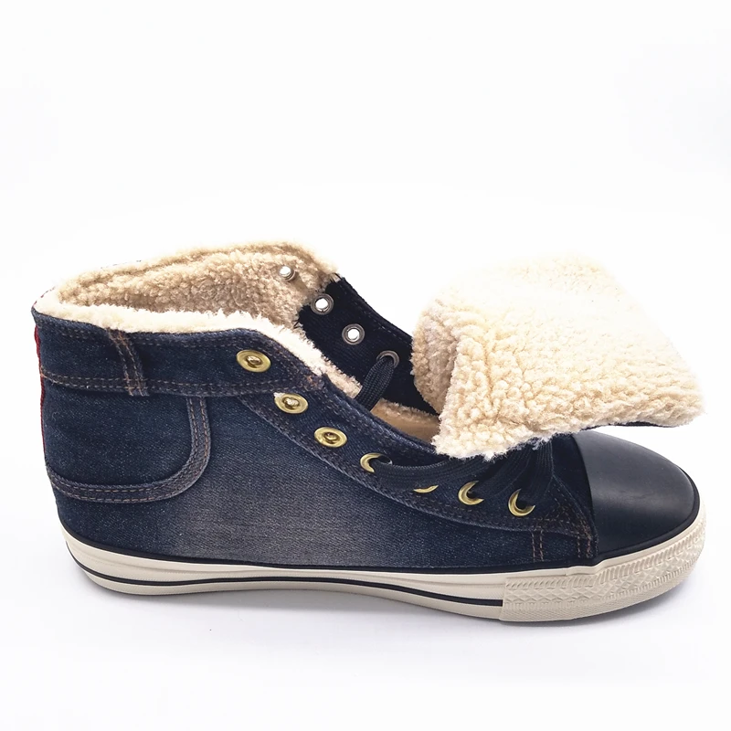 Casual Denim Canvas Shoes Fur Woman Winter Warm Plush Snow Boots Brand Thick Fashion Women Tenis Feminino Large Size 44 | Обувь