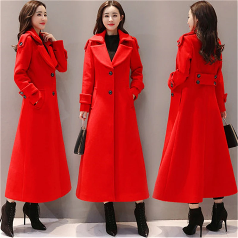 Fashion Extra long Woolen Coat Women 2020 Autumn Winter New Black Long Wool Jacket Korean Plus Size Thick Warm Ladies Overcoat | Женская