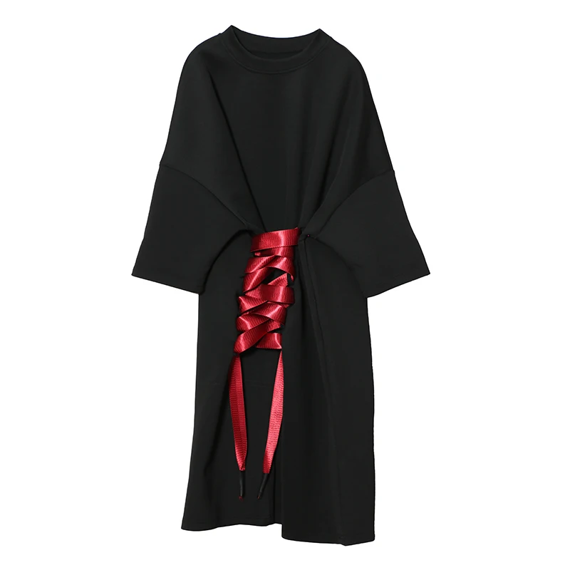 New arrival plus size summer bandage dress women casual loose high waist A-line lace half sleeve O-neck quality | Женская одежда