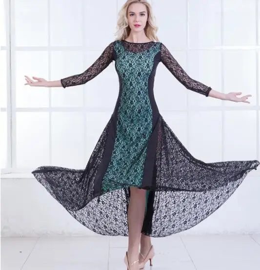 Кружевной сетчатый костюм для бальных танцев с длинным рукавом женская одежда