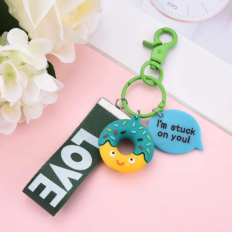 1PS Resin Mini Cute Key Chain Kawaii Bag Chain Straps Donut Cake Keychain For Girl Gifts Love Pendant Bag Charm Key Ring