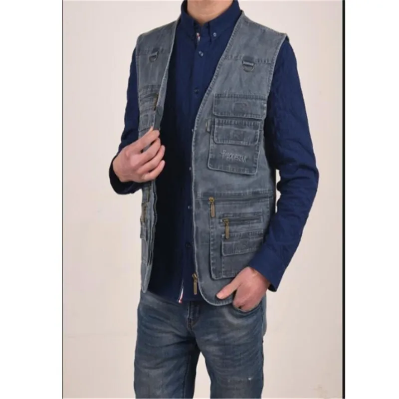 

Male Jean Coat Slim Fit Male Jacket Cowboy Pockets Plus Size 5XL Denim Vest Men's Jacket Sleeveless Cotton Casual Waistcoat Vest