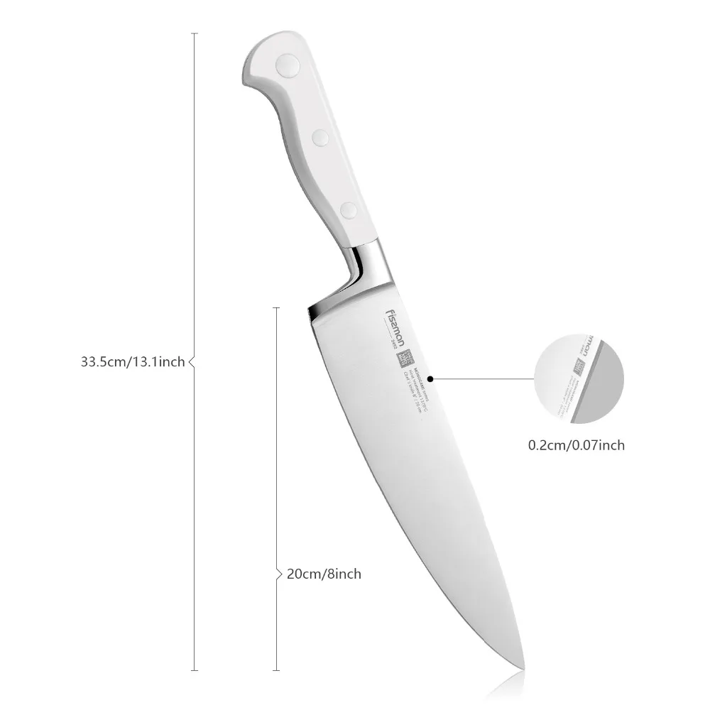 Нож шеф повара FISSMAN 8 ''MONOGAMI (сталь X50CrMoV15) белая китайская Ручка 5cr15mov: 430 # Bolster +