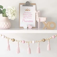wooden beads tassel garland ins baby room decoration nursery tent photography props bedsofa hanging ornaments kid bedroom decor
