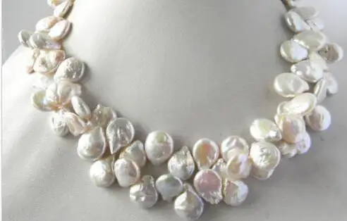 

18'' 2Strands 12mm White Coin Baroque Freshwater Pearl Necklace