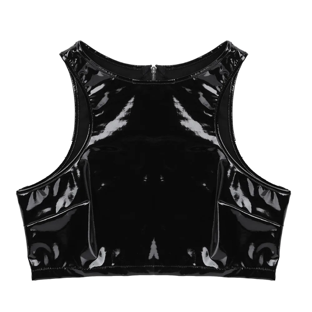 Женский укороченный топ IIXPIN из лакированной кожи с молнией сзади для танцев |