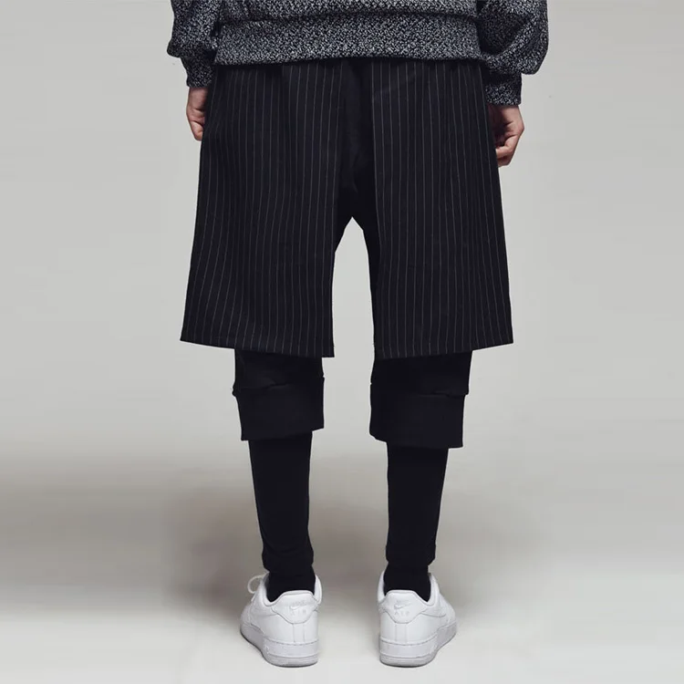 Новинка 2016 мужские Модные индивидуальные брюки-кюлоты Лоскутные Полосатые