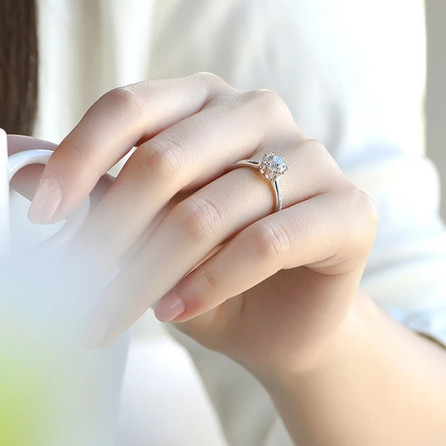 0.3carat Round Cut Real Diamond Engagement Ring Halo Style 6-Prong Setting Solitaire with Accents 14k White Gold for Women | Украшения и