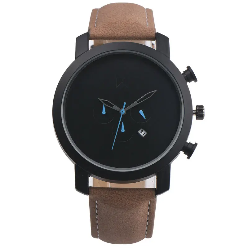 Часы наручные мужские кварцевые с хронографом и кожаным ремешком|watch brand men|watch