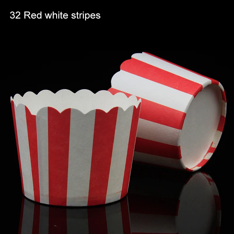 32 red white stripe 50 шт., чехлы для кексов, свадебная форма для торта декоративная выпечка, инструменты для украшения торта, бумажные стаканчики, аксессуары для выпечки, чашки для выпечки - Цвет: 32 red white stripe
