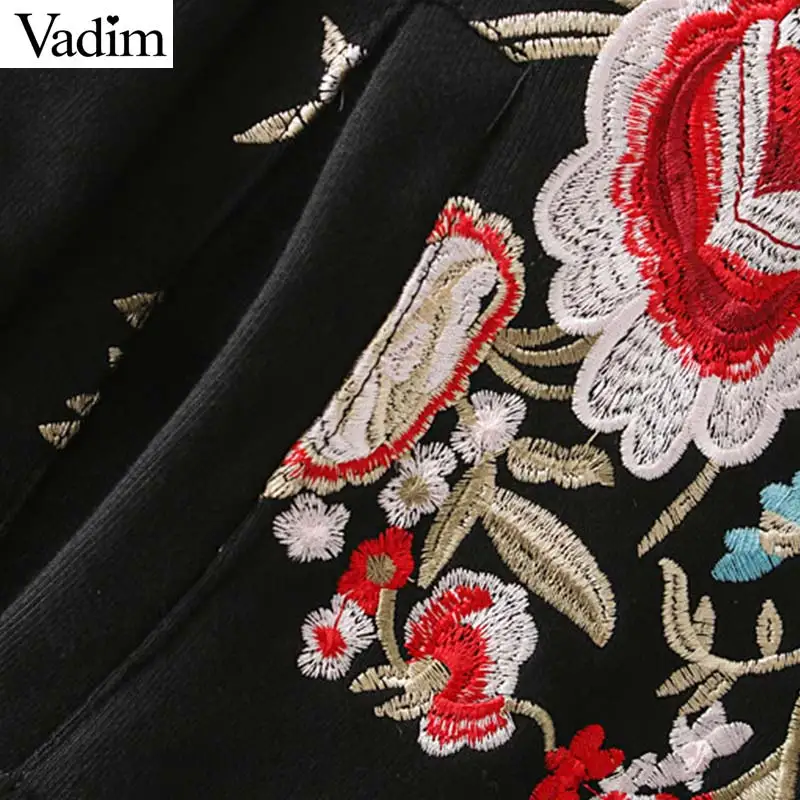 Vadim винтажная Цветочная вышивка на молнии с капюшоном Толстовка С Карманами и