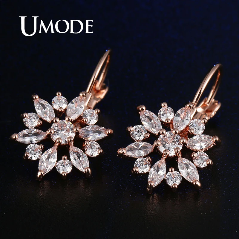 Модные висячие серьги UMODE в форме цветка золотые красочные подвески с фианитами