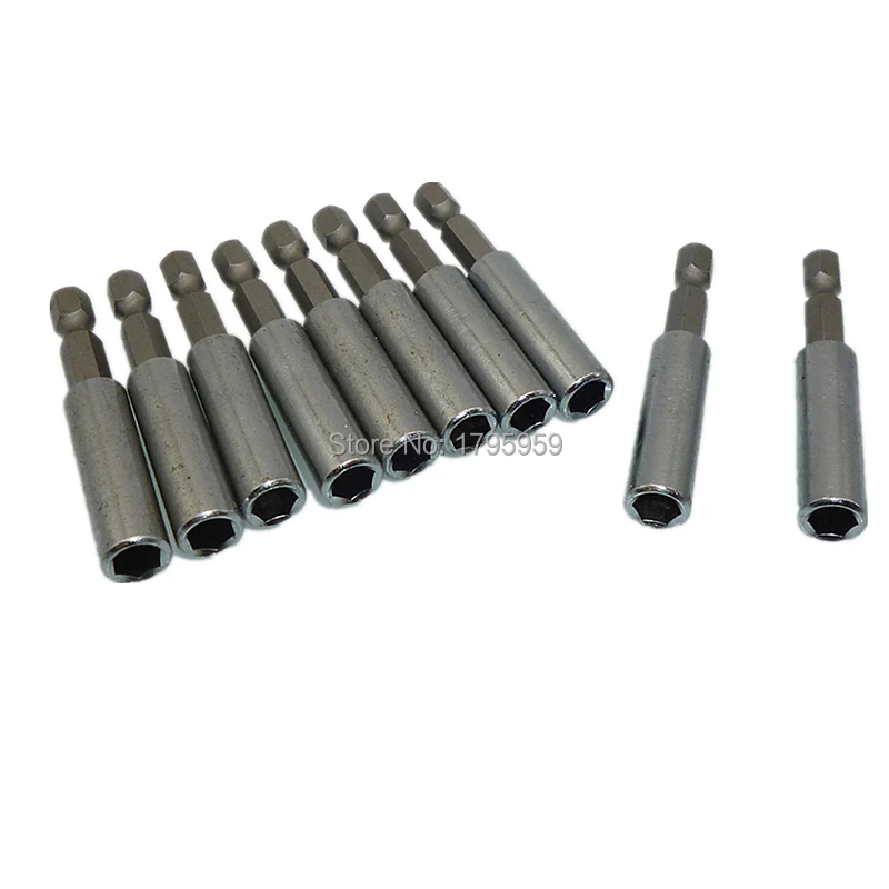 

1/4" Hex Shank to 1/4" Hex Bit Socket Adapter 60mm Drill Screw Magnetic Screwdriver Bit Holder Conversion Tool 10pcs Set