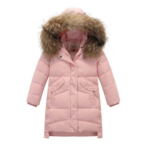 girls winter coat Лидер продаж года; зимние куртки-пуховики для девочек модное пальто с буквами и меховым воротником для девочек теплая куртка с капюшоном для девочек детская одежда - Цвет: girls winter coat