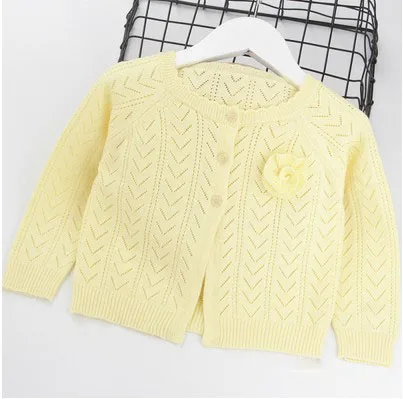 light yellow Кардиган для маленьких девочек, свитера, тонкий хлопковый кардиган с длинными рукавами для девочек, весенне-летняя вязаная куртка, RT556 - Цвет: light yellow