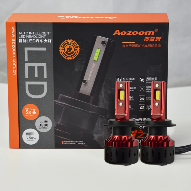 Aozoom 2019 новая светодиодная фара 60 Вт 7600LM H1 H4 H7 H11 9005 9006 9012 5500K Авто налобный