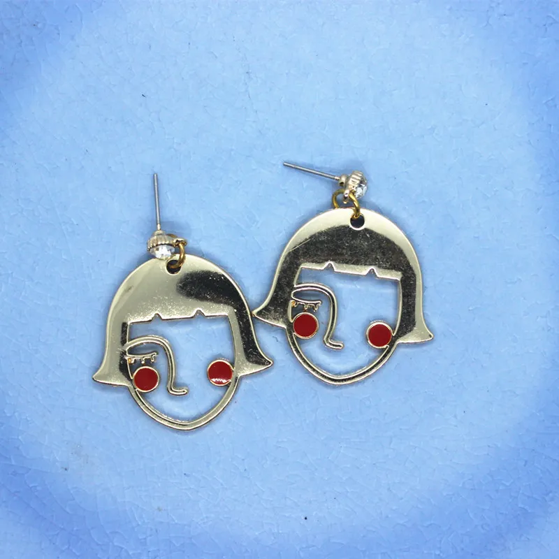 2018 New Unique Design Creative Cute Sweet Enamel Girls Face Stud Earrings Gold Color Fashion Jewelry 3.9*3.1cm | Украшения и