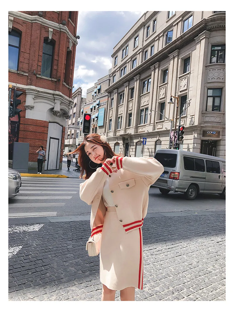 Женские комплекты 2019 новый модный кардиган юбка Костюмы High Street 2 шт. наряды