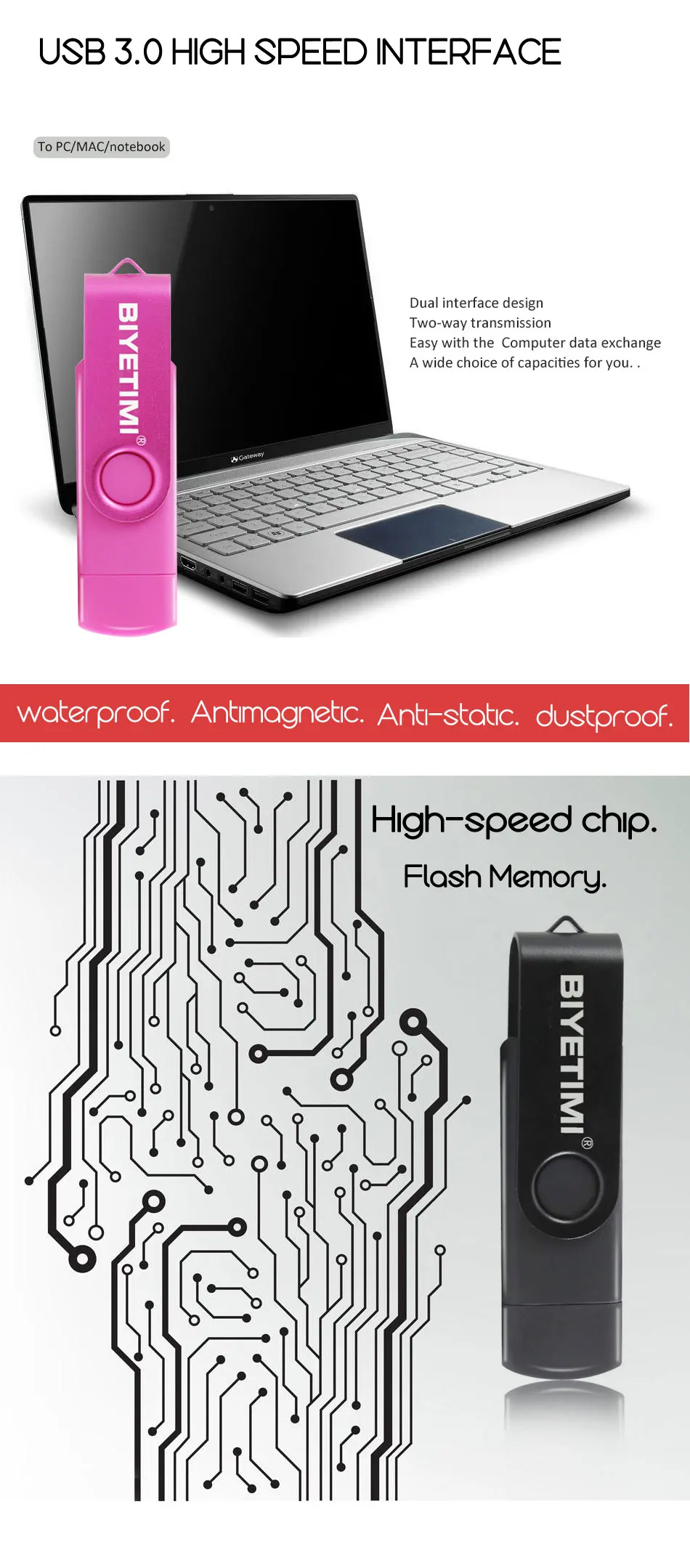 Новинка Usb 3,0, USB флеш-накопитель biyetimi OTG для смартфонов/планшетов/ПК, 8 ГБ, 16 ГБ, 32 ГБ, 64 ГБ, 128 ГБ, флеш-накопитель u stick, высокоскоростной флеш-накопитель