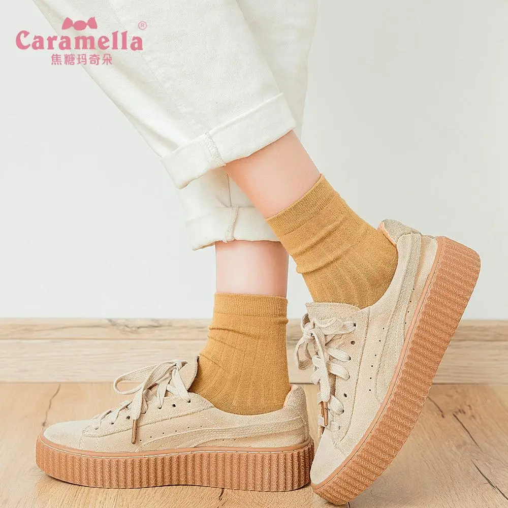Женские хлопковые носки в полоску Caramella теплые вязаные кашемировые однотонные