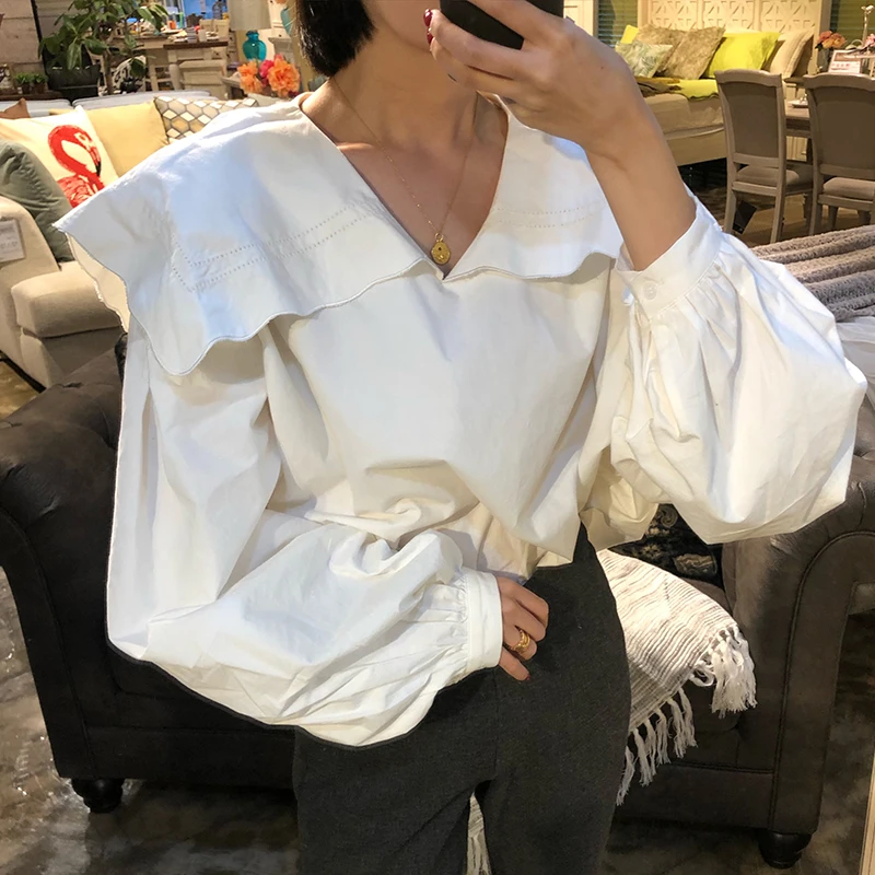 WHITNEY WANG 2019 весенне-осенняя модная уличная блузка в Корейском стиле с матросским