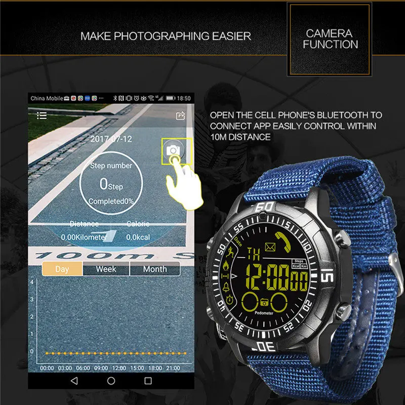 Спорт Смарт наручные часы bluetooth 5ATM Водонепроницаемый цифровой SmartWatch мужчин