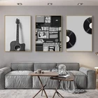 Скандинавские черно-белые пластинки для гитары, Картина на холсте, настенная художественная картина для гостиной, украшение, картина, домашний декор, без рамки