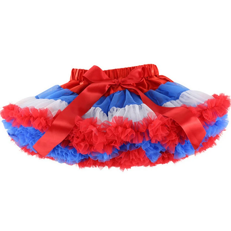 Red White Blue Юбки-пачки для маленьких девочек Радужная кружевная юбка с тюлем танцевальный костюм вечерние юбки-американки Рождественский бантик, бальные платья для детей 1-10 лет, GS07 - Цвет: Red White Blue