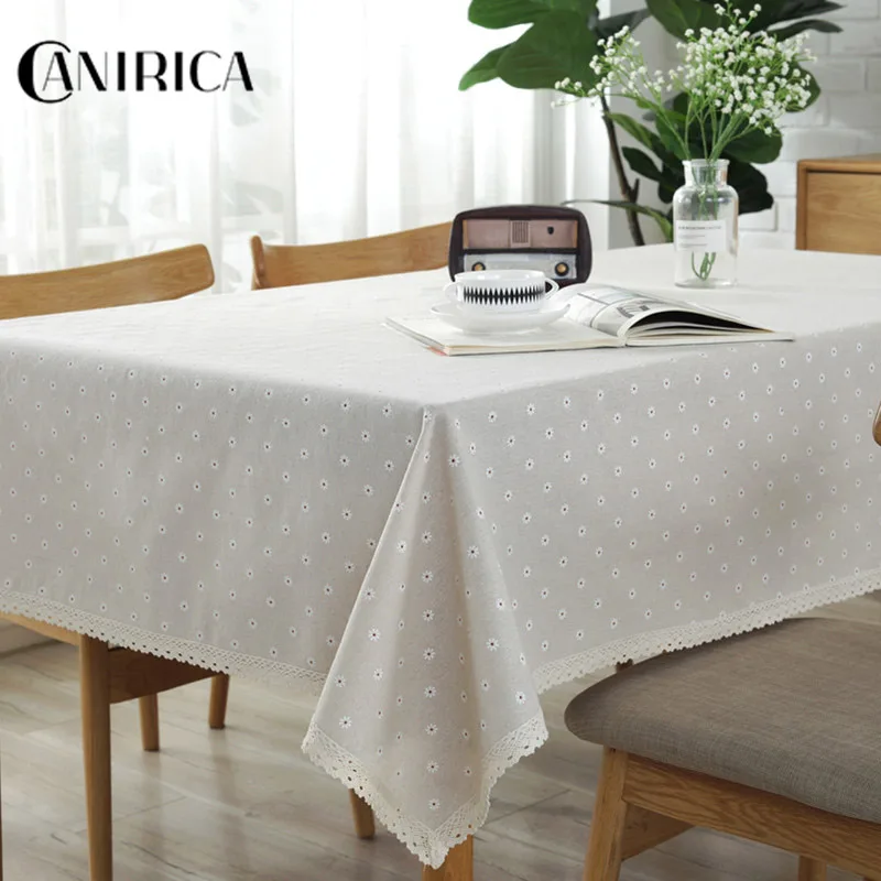 Скатерть льняная кружевная кромка прямоугольная домашняя скатерть Декор
