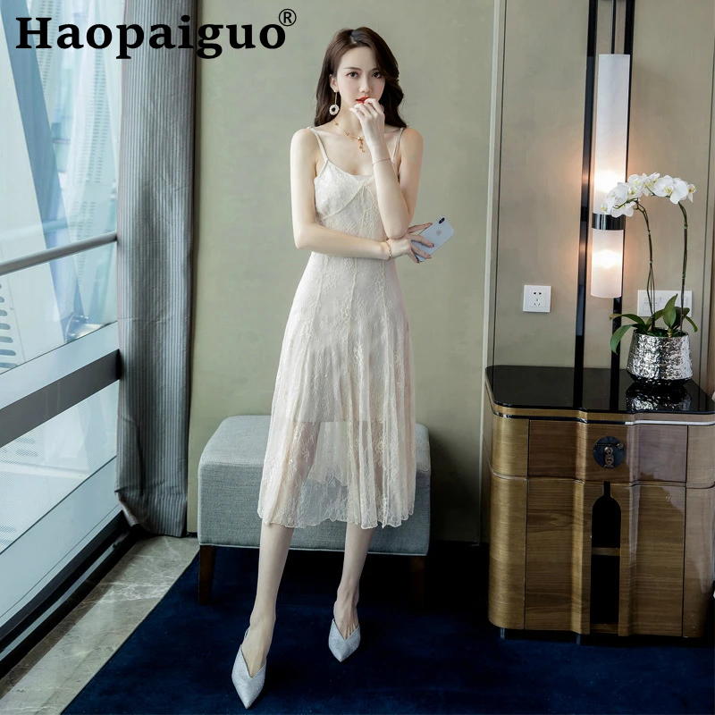 

Backless Perspective Summer Dress 2019 V-neck Sleeveless Midi Lace Dress Women Sexy Evening Party Ladies Dress Plus Size Vestido