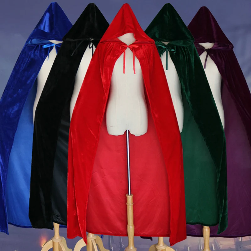 

Halloween Adult Kid Vampire Hooded Cloak For Women Men Child Girl Party Witch Cosplay Costume Velvet Long Death Cape Performance