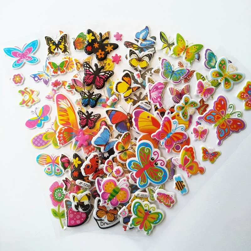 

6 листов, пенопластовые наклейки с бабочками, детские наклейки, ПВХ наклейки, Подарочные наклейки для детей, наклейки 3D, наклейки, упаковка