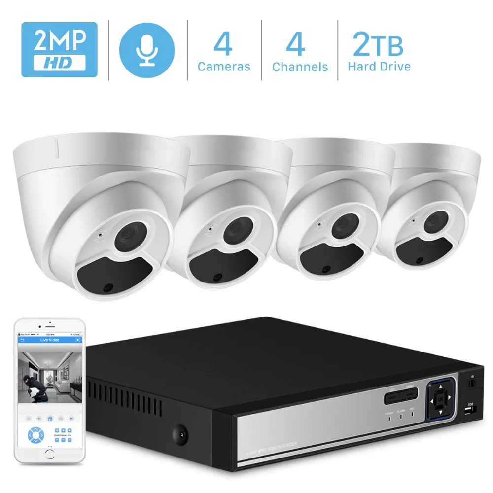 

H.265 CCTV System Audio Recording POE NVR kit 4CH 1080P 2.0MP Waterproof POE IP camera Dome Home Security Camera System Indoor