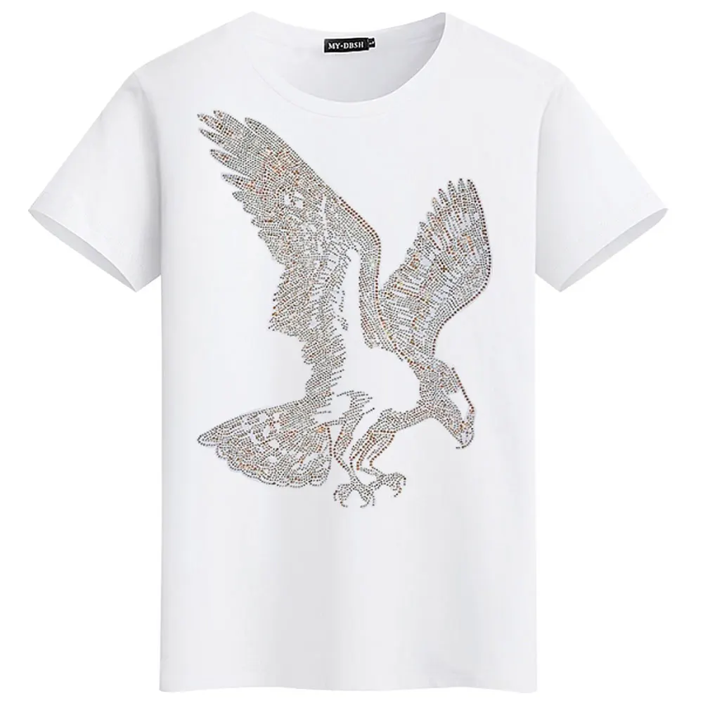 Big size 5XL Mask Unique Man Shinning Diamond Stone T-shirt Short Sleeve high quality Peking Opera Rhinestone Print men t shirts - Цвет: T006-O-White