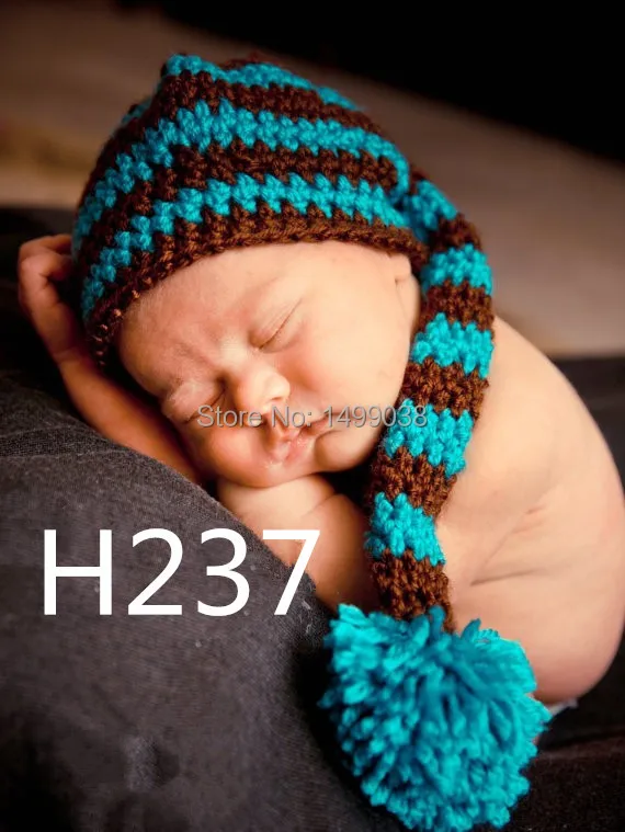 Crochet baby hats hand knit 0-3Y children's caps stripe long tail &amp ball 30pcs design cotton yarn detskaya shapka | Детская