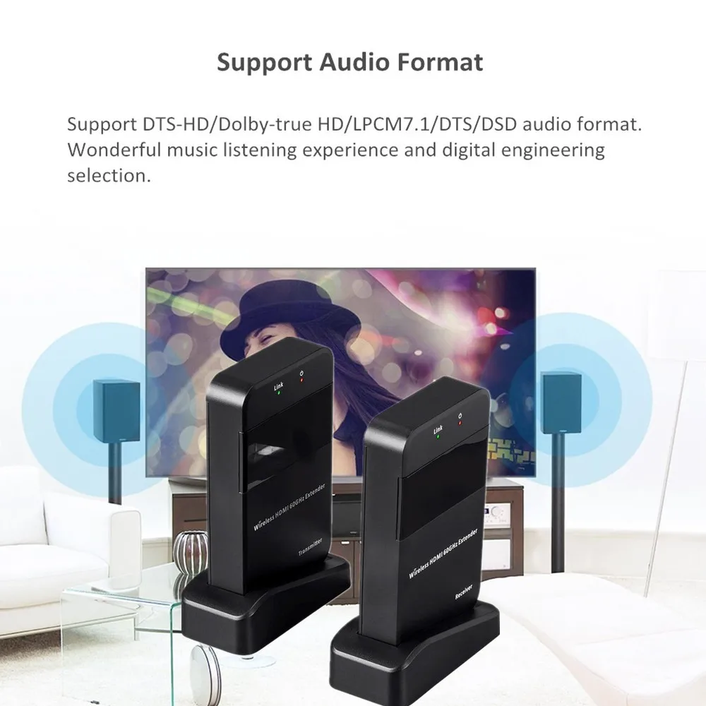 Full HD HDMI беспроводной видео Трансмиссия удлинитель 100 футов беспроводной HDMI передатчик приемник комплект 60 ГГц беспроводной HDMI трансмиссор