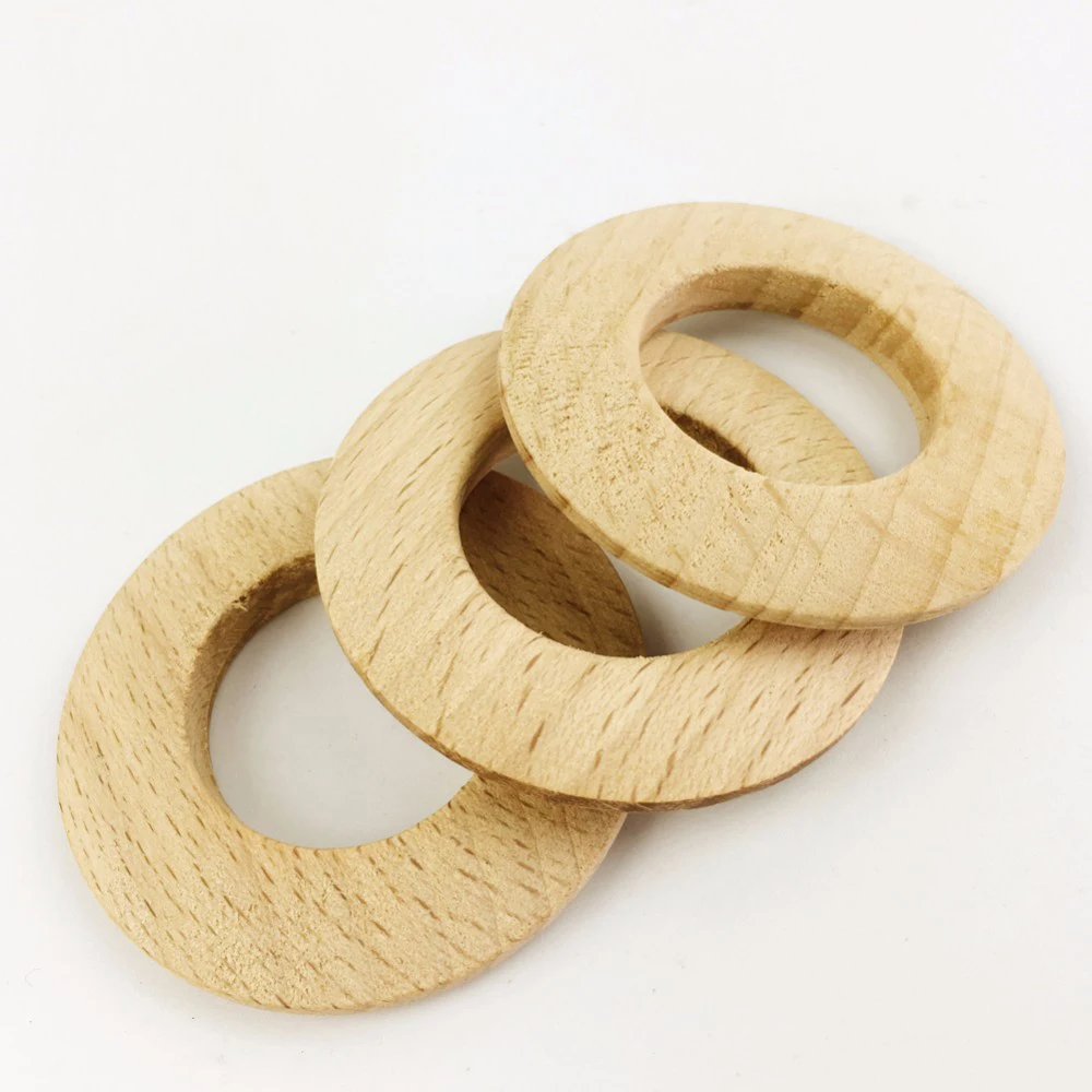 

20pcs 46mm Unfinished Beech Annular DIY Necklace Bracelet Accessories Wood Slices BPA Free Food Grade Materials Baby Teether